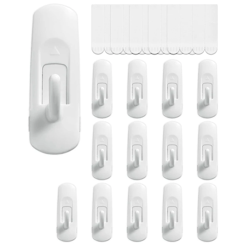 1Set 14 Hooks+20 Strips, Utility Hooks Organize Damage-Free Hanging Hooks Heavy Duty Hooks No Tools Wall Hooks For Hanging