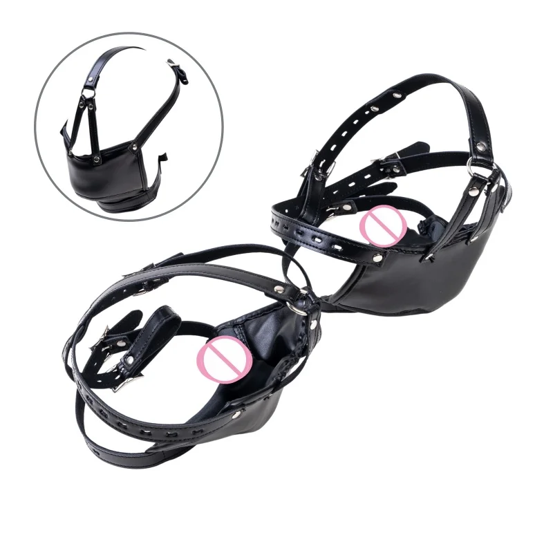 Exotic Accessory Flirting Bondage Harness Face Mask with Long Short Silicone Dildo Mouth Gag for Couple Slave Role Play Sex Toys