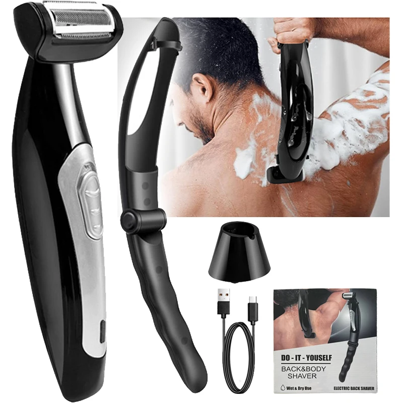 

Waterproof rechargeable Body hair trimmer Electric Back Shaver USB Men's Full Body Shaver Removable handle