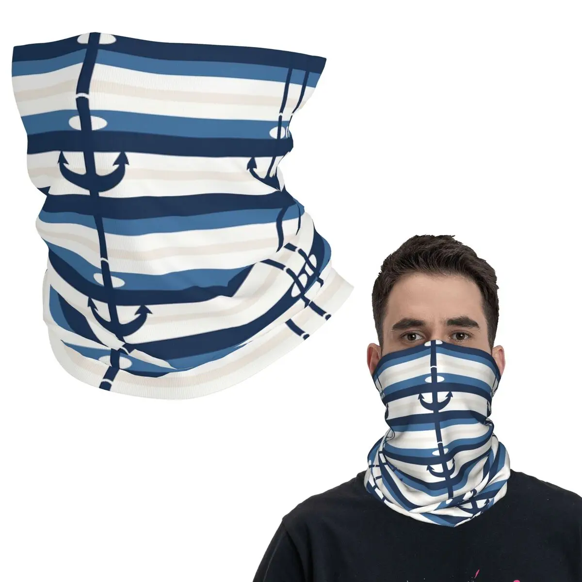 

Морские синие якоря с синей и белой полосой, бандана, гетры с принтом, маска, шарф, Балаклава для мужчин, женщин, взрослых, всесезонные