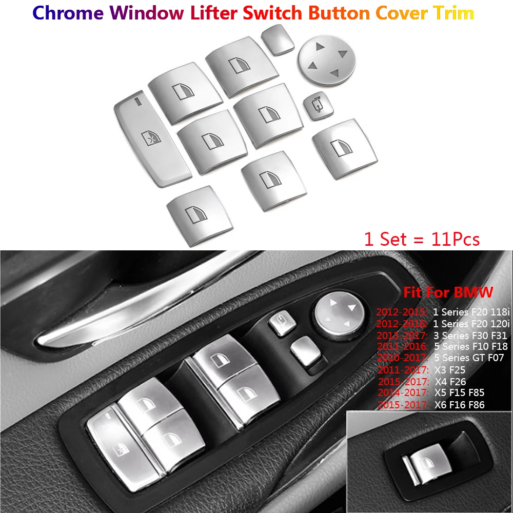 

11Pcs Window Lift Switch Button Cover Trim For BMW 1 3 5 X3 X4 X5 X6 F20 F30 F31 F10 F07 F25 F26 F15 F16 F85 F86 Interior Inner