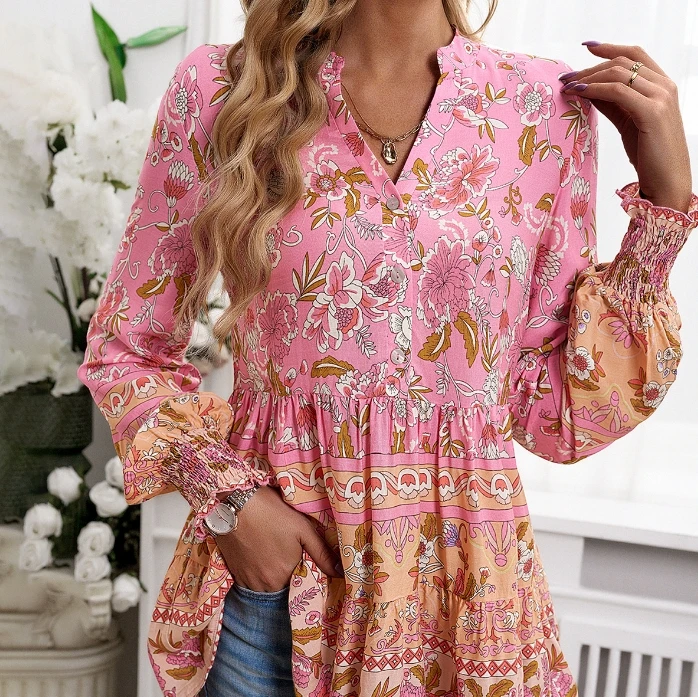 Autumn Fashion New Shirt Vacation Casual Printed Long Sleeved Shirt Elegant Casual Shirt for Women Shipped Within 48 Hours