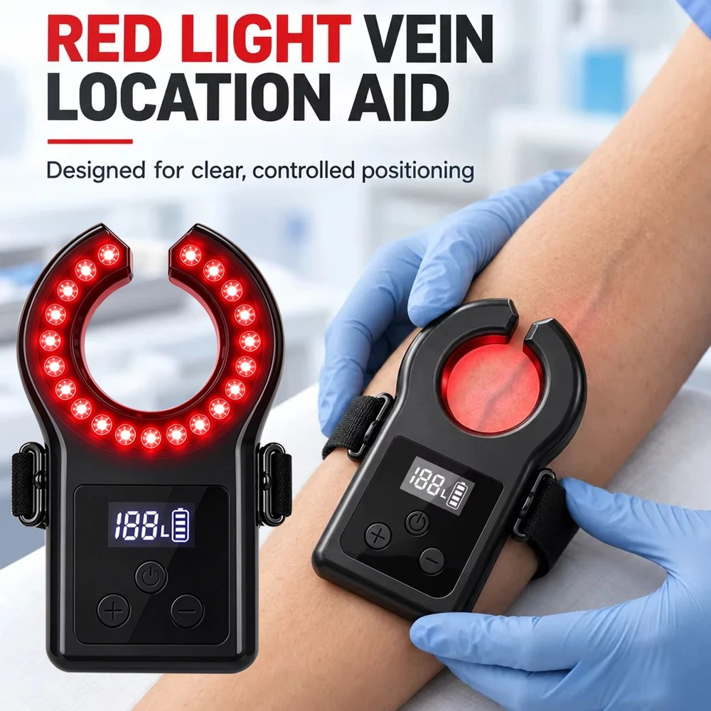Hands-Free Vein Finder with Adjustable Wrist Strap 19 LED Red Light Vein Locator for IV Insertion Blood Drawing Clinic Home Care