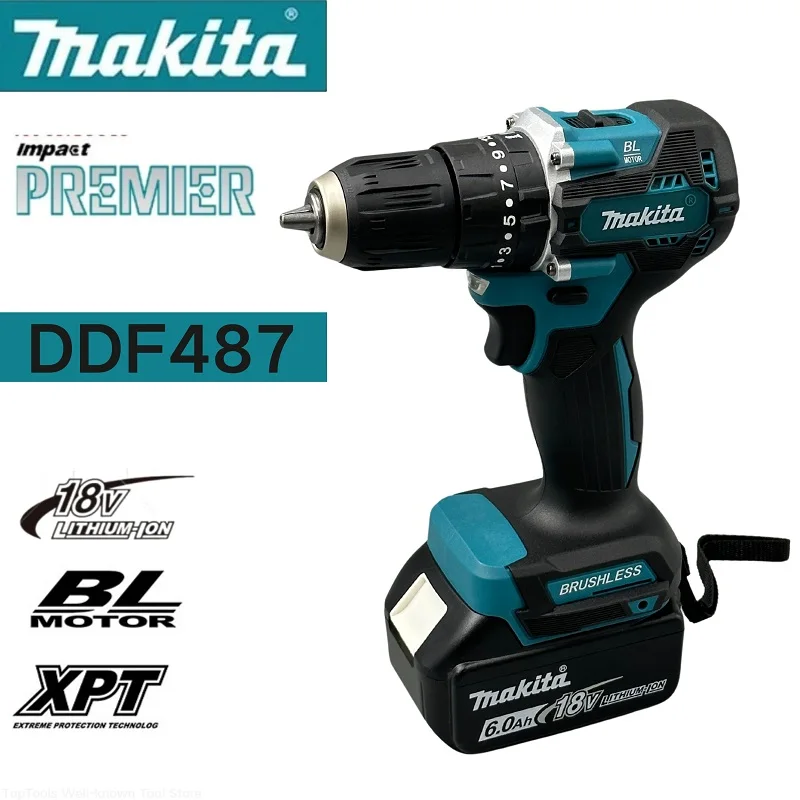 Makita DDF487 ddf487 18V ไขควงไฟฟ้าไร้แปรงเจาะสว่านกระแทกของตกแต่งทีมเครื่องมือสําหรับ Makita 18V แบตเตอรี่