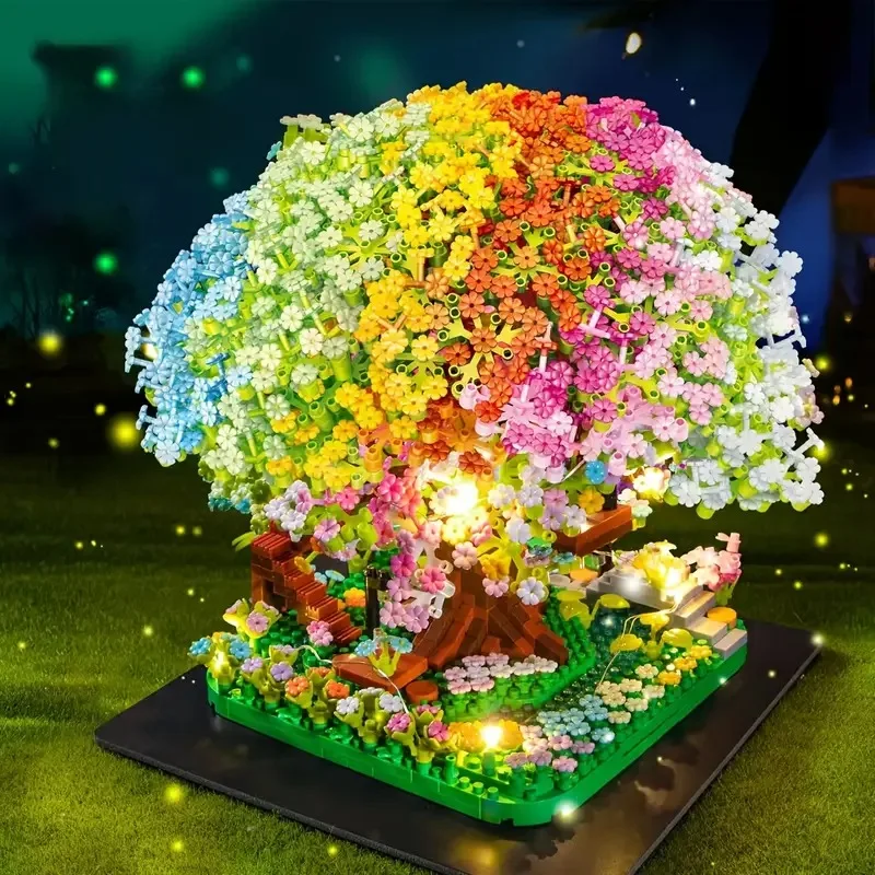 

2030pcs Fantasy Sakura Tree House Mini Building Blocks Set - Colorful Creative Display Model with Bright Flowers And Green Leave