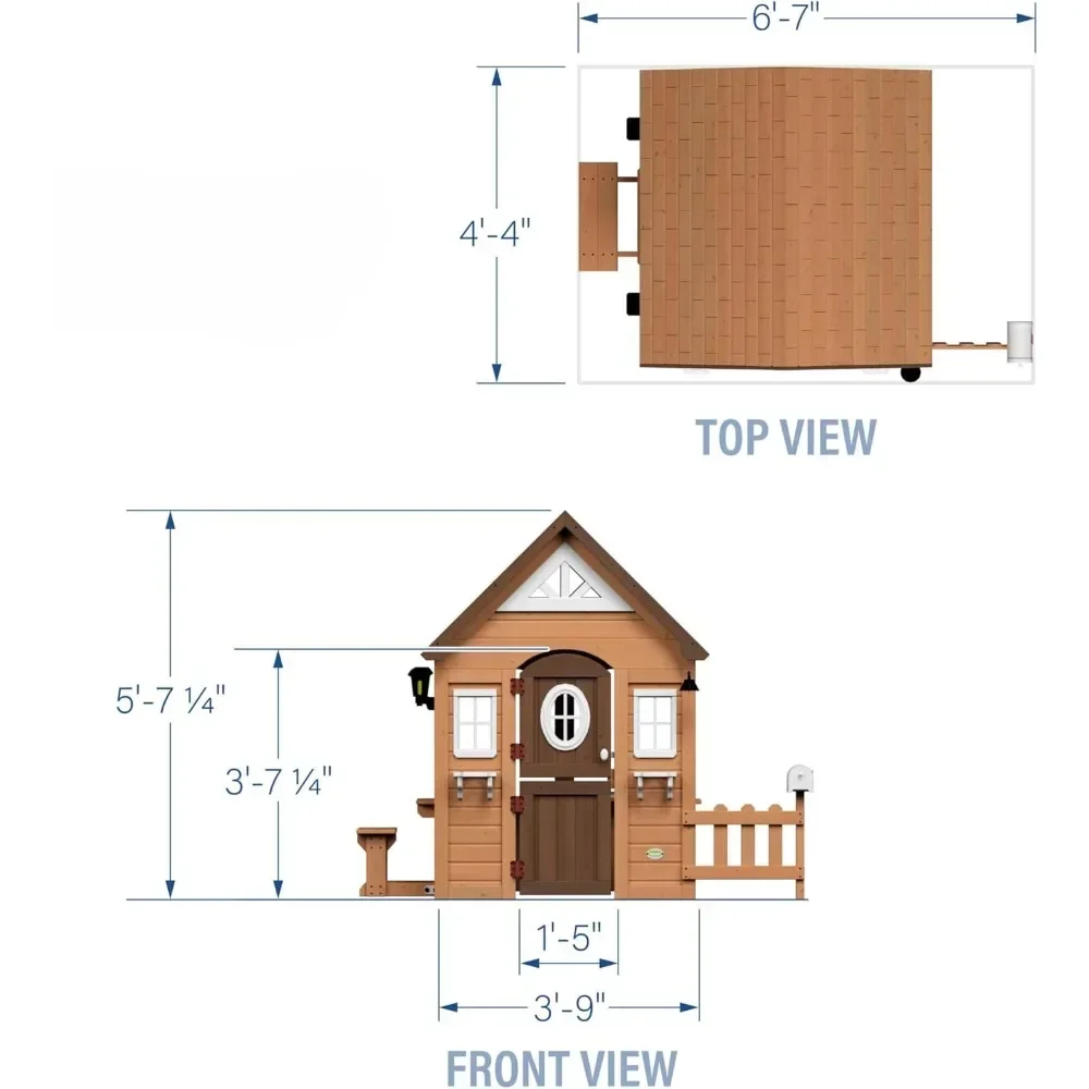 All Cedar Wooden Playhouse, Country Style, Dutch Front Door, Flower Pot Holders, Stove, Sink, Plastic Food, Doorbell