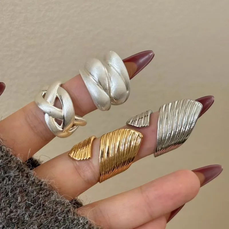 

Minimalist Metal Geometric Asymmetrical Spiral Stacking Rings for Women Adjustable Open Ring Non-Fading Jewelry