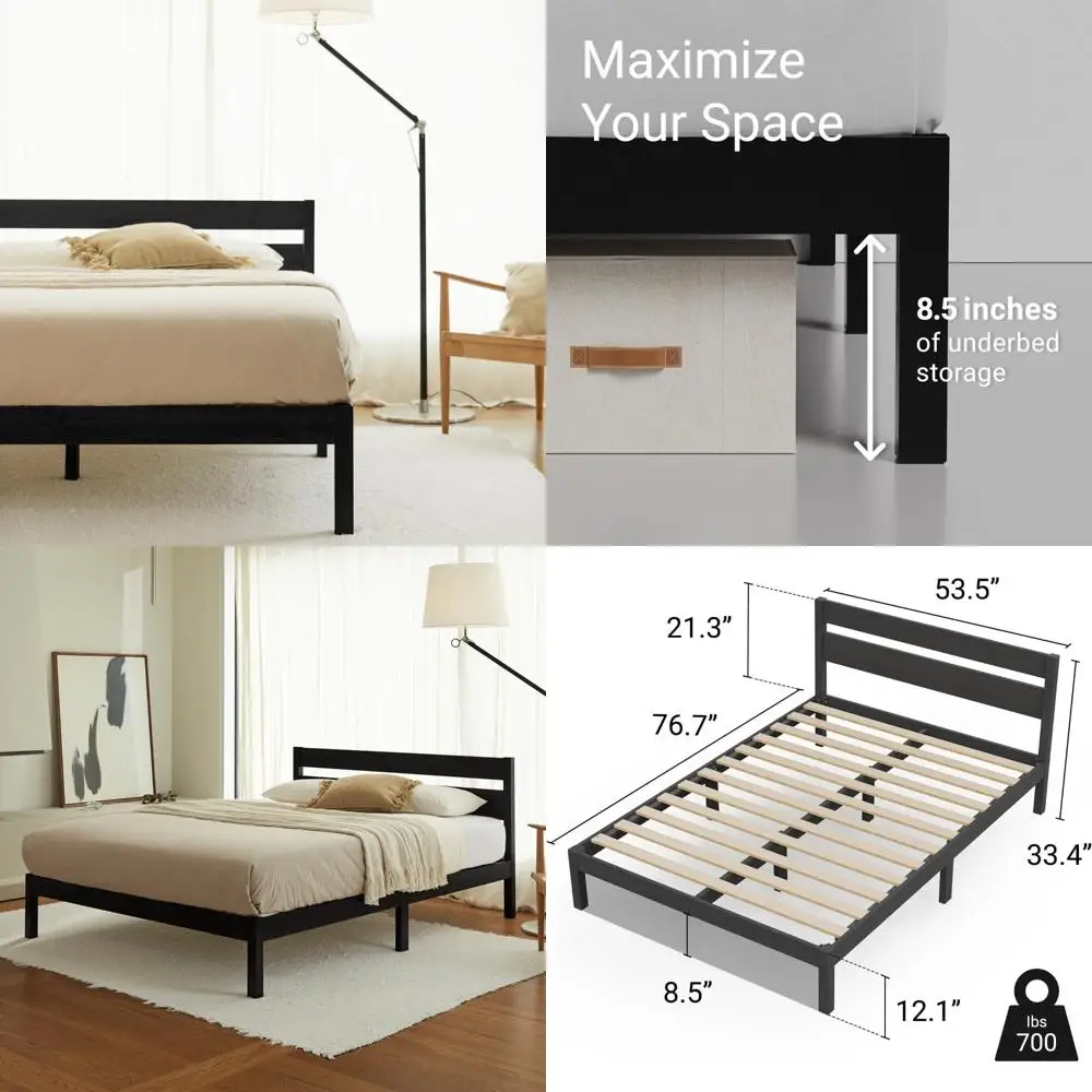 

Classic Wood Platform Bed Frame with Headboard, Essential Design, Noiseless, Underbed Storage, No Box Spring Required, Easy Asse