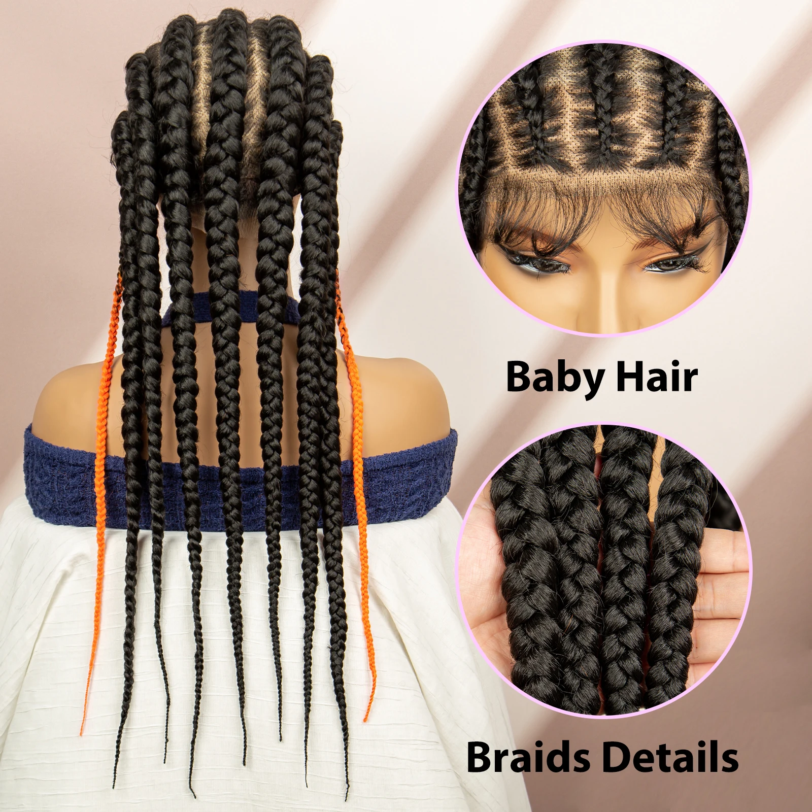 Volle Spitze Göttin geflochtene Perücken synthetische Cornrow geflochtene Perücken mit Babyhaar für schwarze Frauen