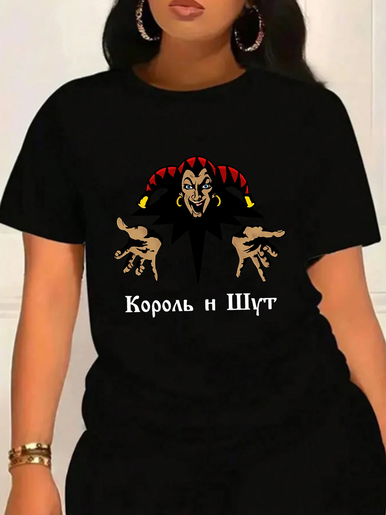 

【WY101859】Женская футболка больших размеров с английскими буквами и круглым вырезом, эластичная футболка с короткими рукавами и трендовым принтом