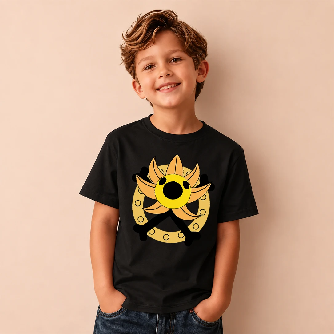 Kids T‑Shirt One Piece Thousand Sunny Pirate Skull Logo Print Short Sleeve Casual Tops Boys Girls Anime Children Daily Wear Tees