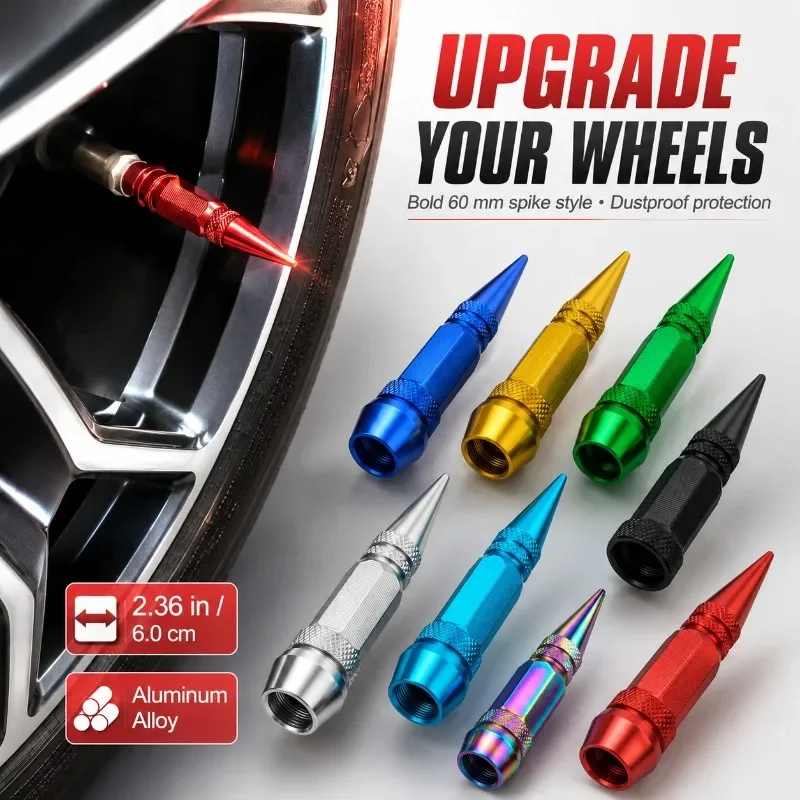 4pcs 45MM/60MM Long Pointed Tire Valve Caps for Automobiles and Motorcycles Tire Valve Cover Wear Parts Car Accessories