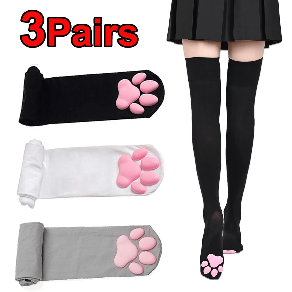 Pink Cat Paw Pad Socks Cute Lolita Thigh High Cosplay 3D Kitten Claw Stockings for Women Cozy Charming over the Knee