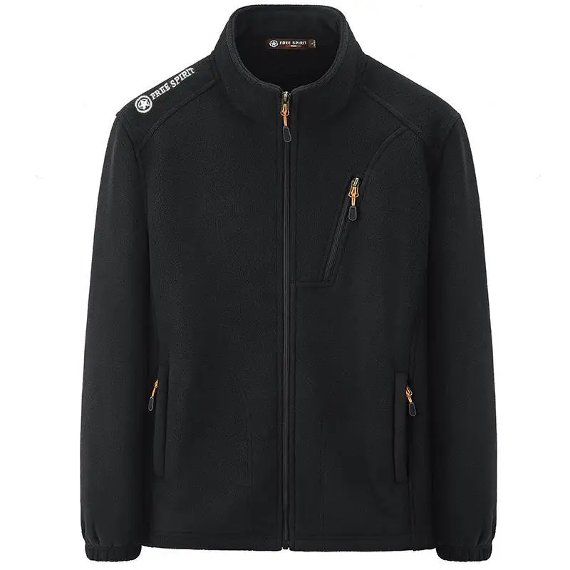Full Zip Up Fleece Jacket Man Warm Embroidery Polar Fleece Multi-Pockets Thickened Jacket Sport Coat Outdoor Sweatshirt Outwear