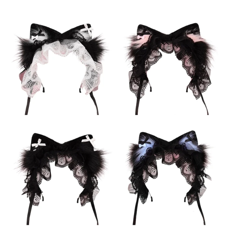 

Модные кошки ушные повязки для женщин Удобные кружевные луки шарнир