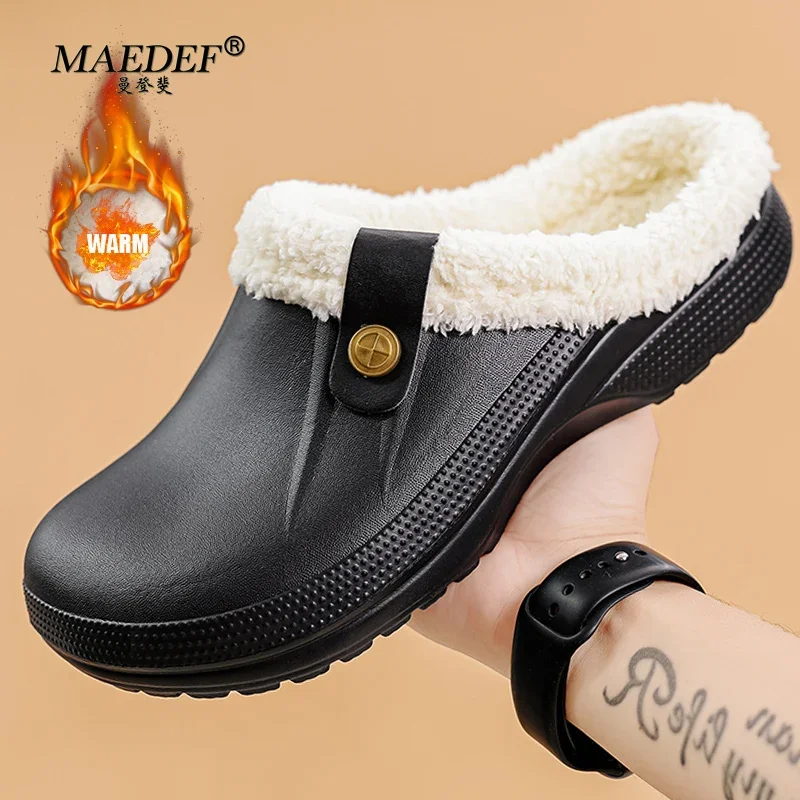 

MAEDEF Women Winter Warm Clogs Shoes Waterproof Slippers Slides Non-Slip Male Garden Shoes Women Casual Flats Home Plush Sandals