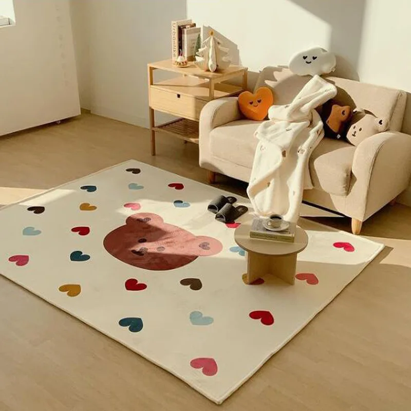 INS Nordic Baby Game Mat Crawl Carpet Children Room Carpet Rectangular Cartoon Bear Printed Game Mat Kids Bedroom Decoration