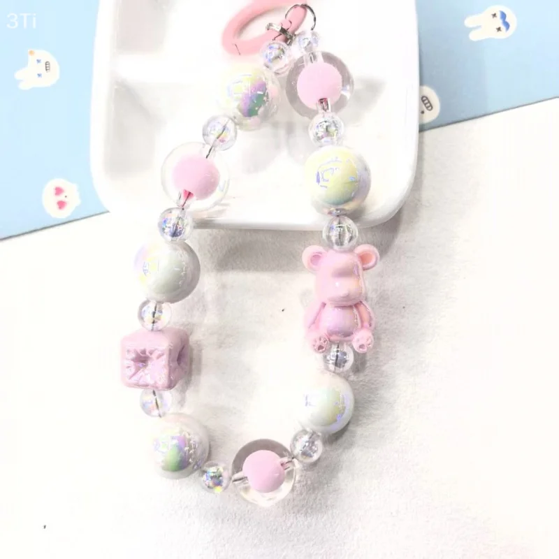 Красочная подвеска-цепочка для телефона с медведем из бисера для IPhone, Samsung, Huawei, Xiaomi, веревочный ремешок для мобильного телефона, украшение для сумки, брелоки