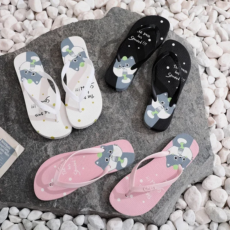 shoes for women Flip Flops Cartoon dog flowers cute slides sandals summer Beach Outdoor Home Non Slip Anti Skid Soft Sole funny