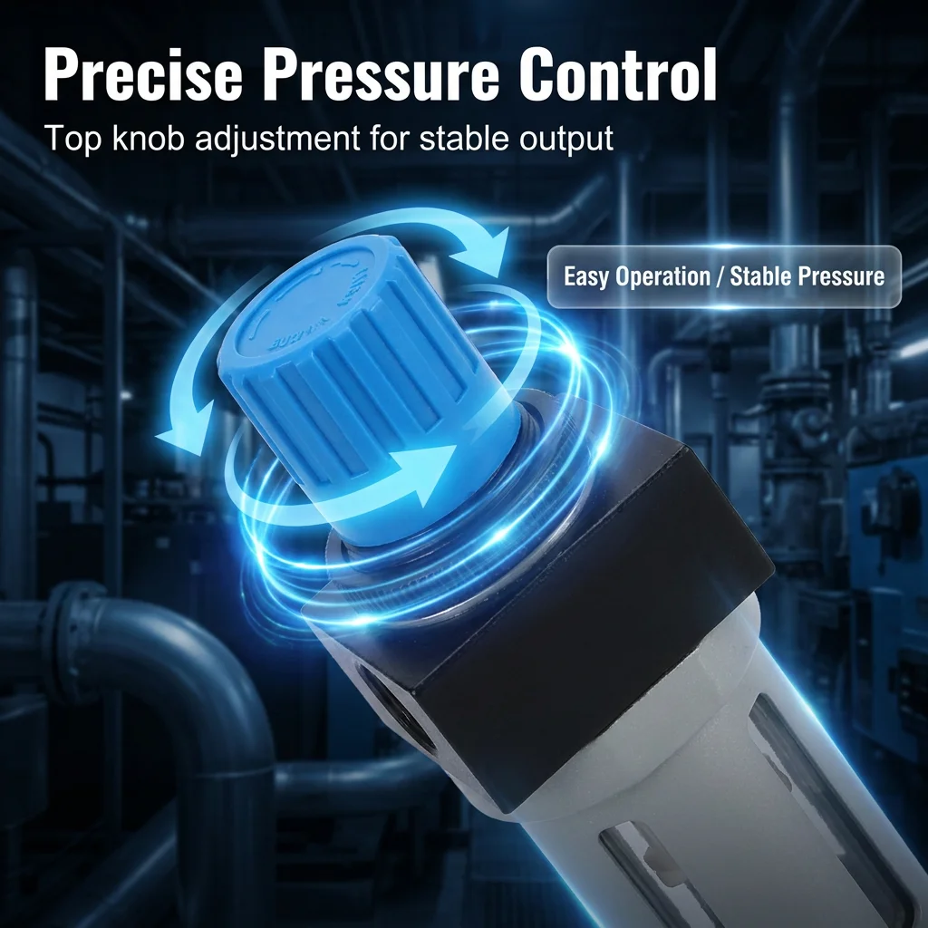 HFR Pneumatic Air Filter Pressure Regulator MIDI Type with Gauge Auto Drain Various Sizes 1/4 3/8 1/2 3/4 Inch