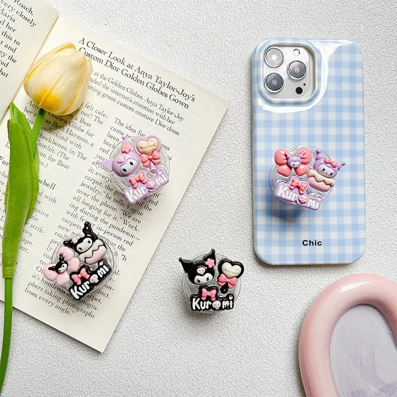 Kuromi Cartoon Support Mobile Phone Extension Frame Finger Bracket Girls Handmade Universal Fold Mobile Phone Stand Griptok