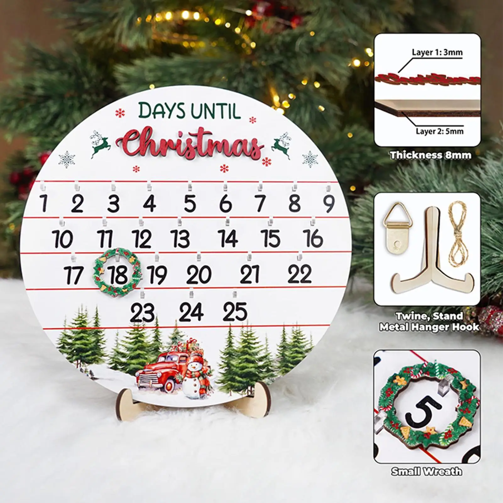 Christmas Countdown 25 Days Christmas Advent Calendar Wooden Decoration Door Sign Calendar for Indoor Outdoor Wall Fireplace