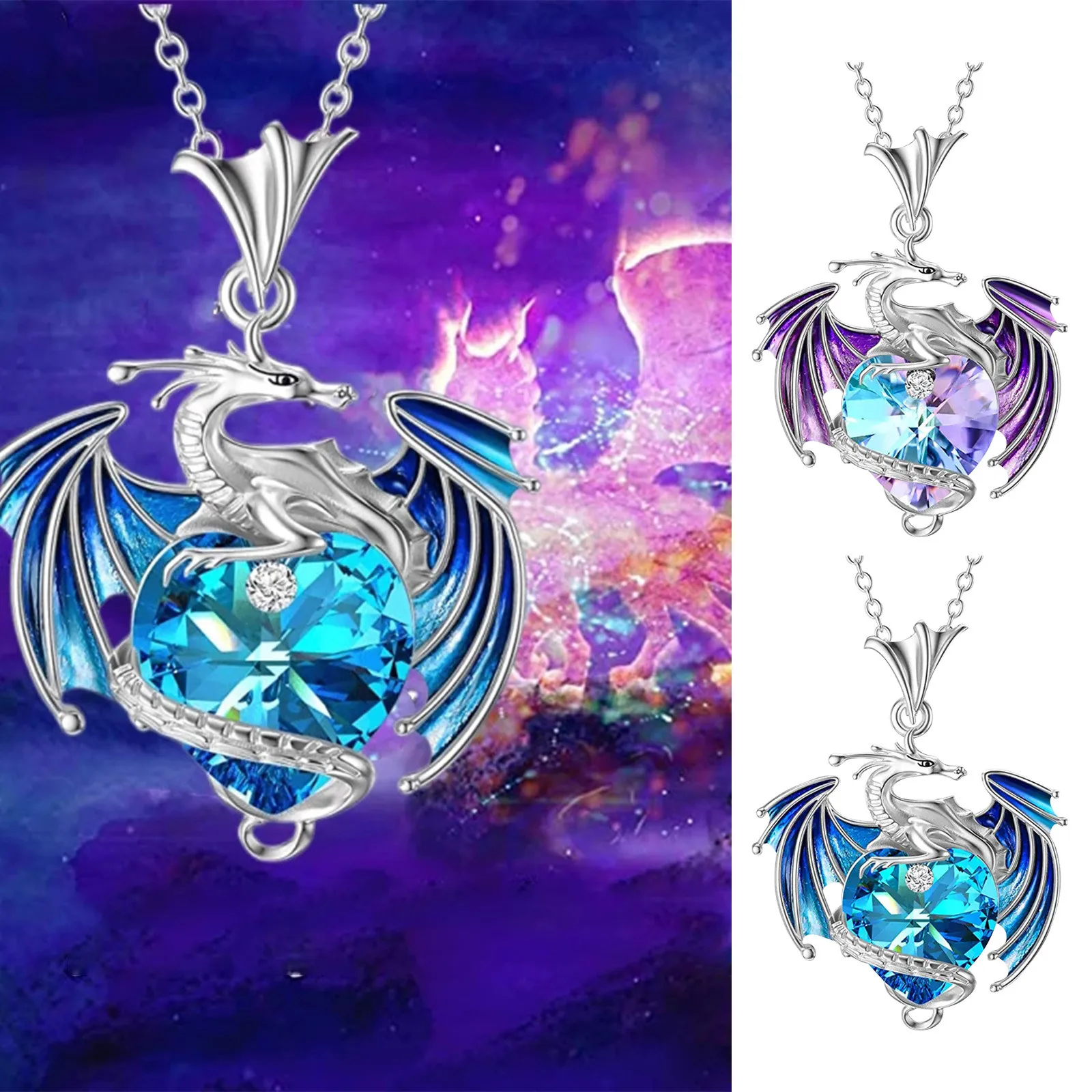 Flying Dragon Pendant Jewel Necklace Charm Love Birth Stone Flying Dragon Pendant Ring MultiColor Alloy Couple Exquisite Jewelry