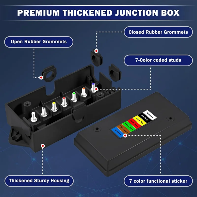 ABKO-Weatherproof 7 Pin Trailer Wiring Box 2 Pieces 7 Way Trailer Junction Box 7 Color-Coded Electric Wire Connection Unit