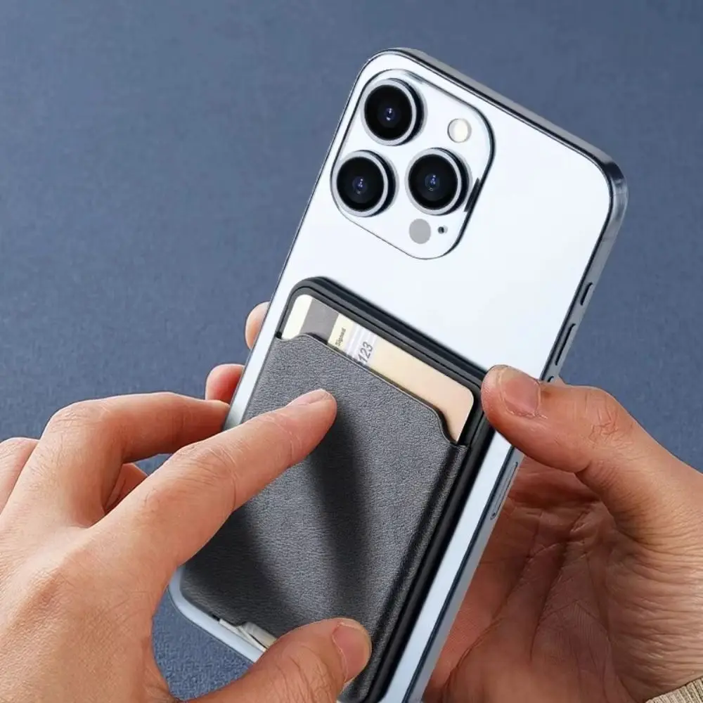 For MagSafe Card Wallet Phone Card Holder Anti-theft Metal Support Magnet Phone Card Bag Leather for iPhone 16 15 14 13 Pro Max