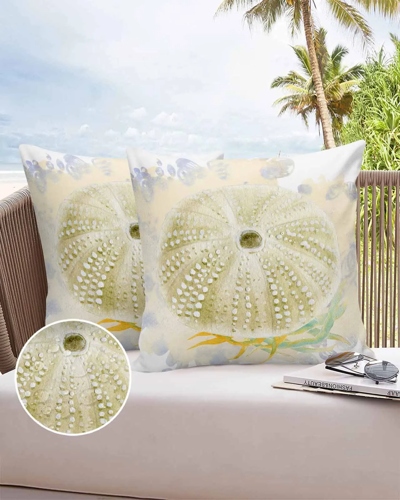 2/4PCS Outdoor Garden Chair Waterproof Cushion Cover Retro Sea Urchin Marine Organisms Home Decor Pillow Case