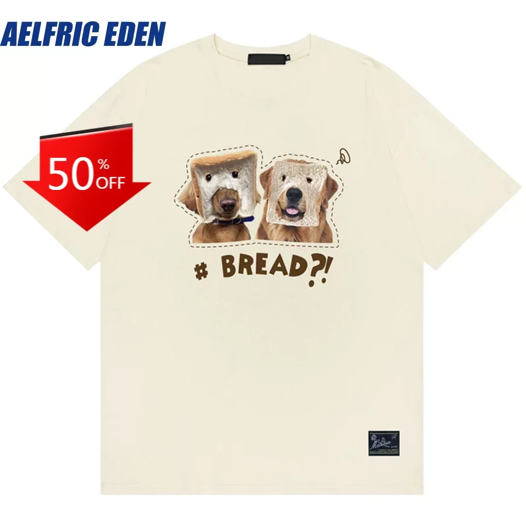 Aelfric Eden Funny Bread Dog Print Tshirt Harajuku Men T Shirts Streetwear Hip Hop Summer Casual Cotton Loose Short Sleeve Tees