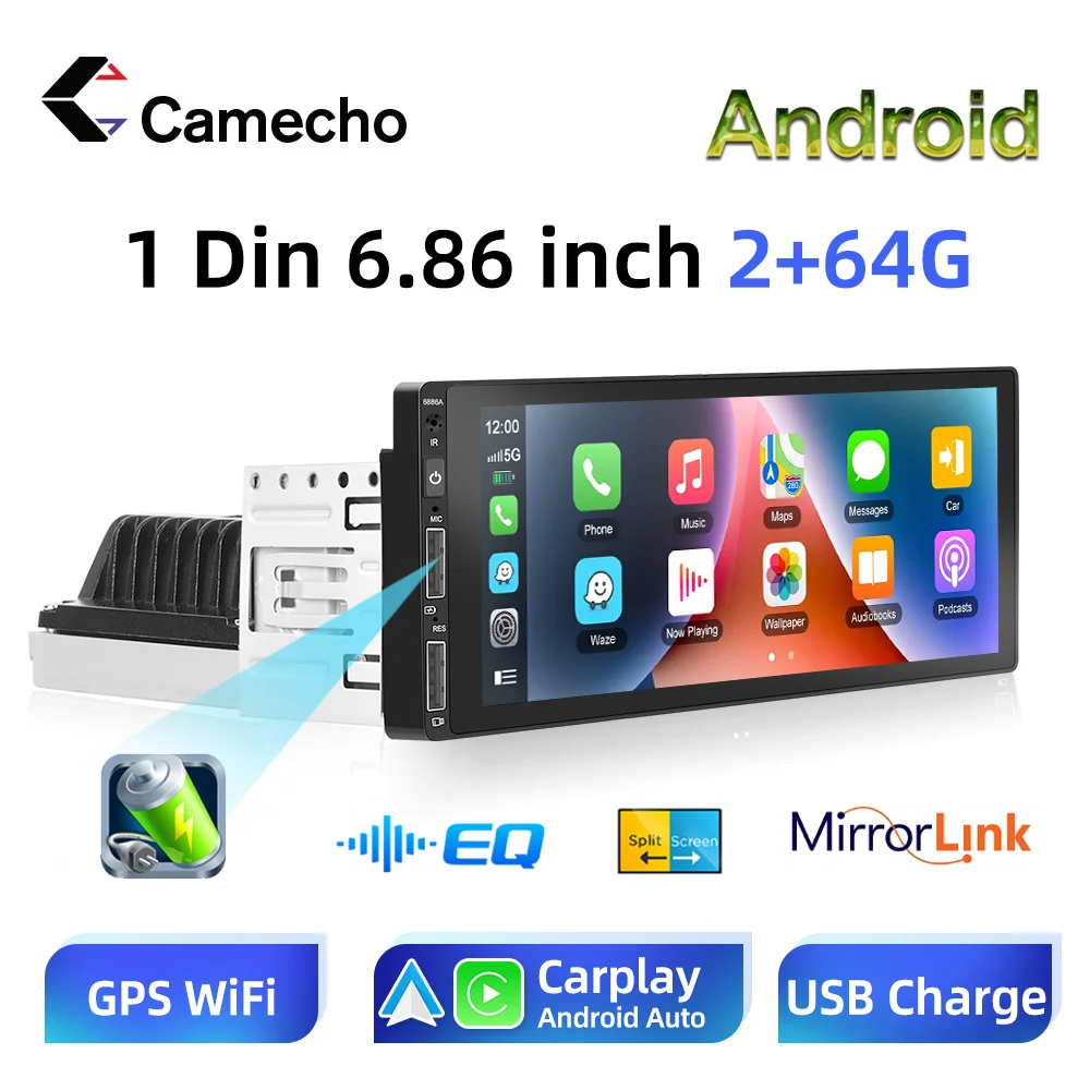 

Camecho Android 1 Din 6.86'' HD Car Stereo Radio MP5 Player Bluetooth WIFI GPS FM Radio Receiver Rear Camera For VW Toyota Ford