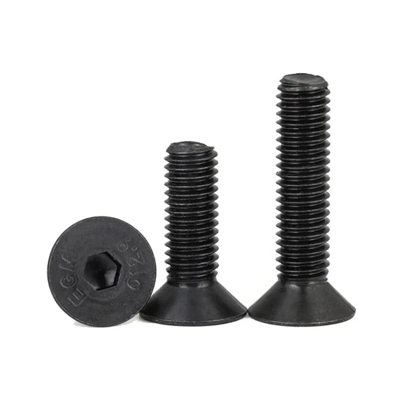 2-200pcs M1.6 M2 M2.5 M3 M4 M5 M6 M8 M10 M12 M16 Grade 12.9 Black High Strength Flat Head Hexagon Socket Screw Countersunk Bolt