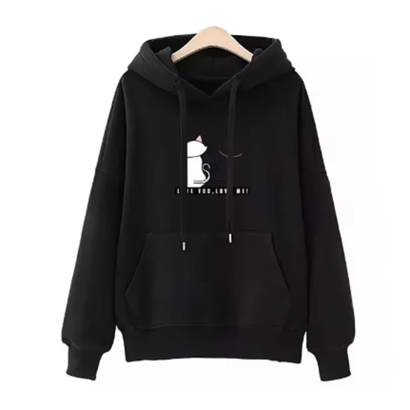 Mannen en vrouwen hoodie herfst winter fleece losse capuchon sweatershirt brief hou van je hou van mij unisex casual causale jas met capuchon