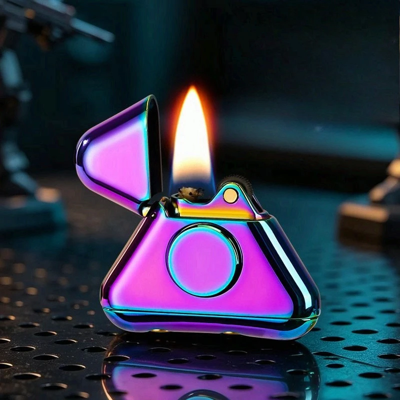 Creative Triangle Cotton oil Lighter Flip Fingertip Gyroscope Rotating Alloy Trendy Play Relaxing Personalized Portable Smoking