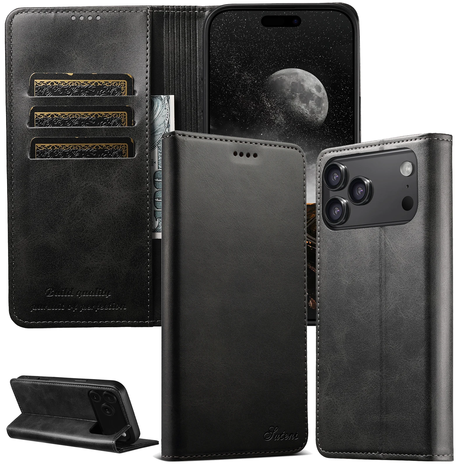 Leather Folio Wallet Case - Роскошный кожаный чехол SUTENI с магнитной
