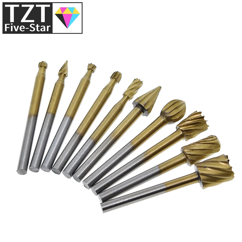 10 Pieces 1/8 HSS Routing Router Drill Bits Set Dremel Carbide Rotary Burrs Tools Wood Stone Metal Root Carving Milling Cutter