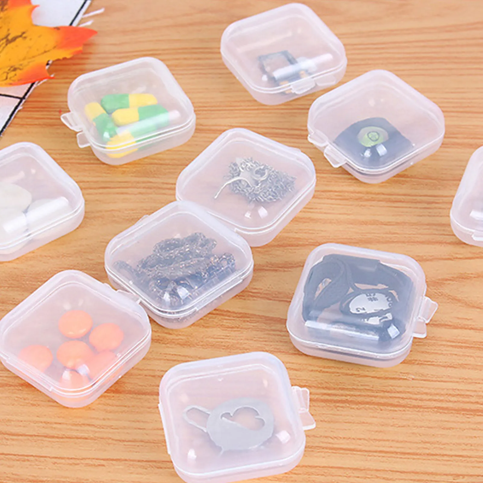 Portable Storage Box Clear for Jewelry Organizing Mini Plastic Containers with Hinged Lid for Pills Beads Hardware Durable