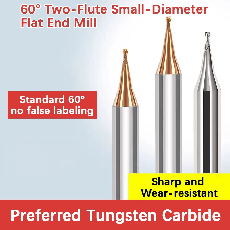 1pcs Micro Diameter Tungsten Carbide End Mill, Flat Bottom 3C Coated CNC End Mill for Steel and Aluminum