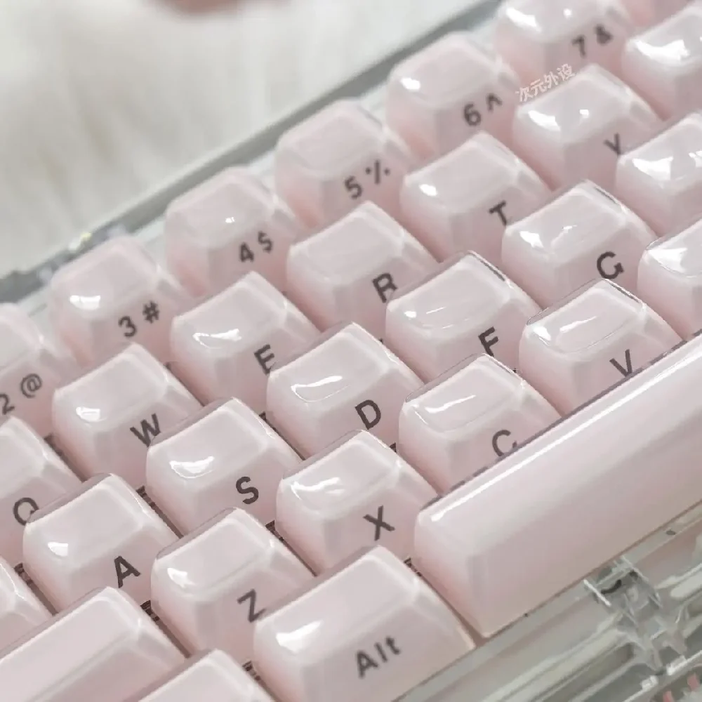 113 Keys Crystal Side - Printed Keycaps: White, Pink, Blue, Purple, Cute & Minimalist, OEM Profile, Compatible