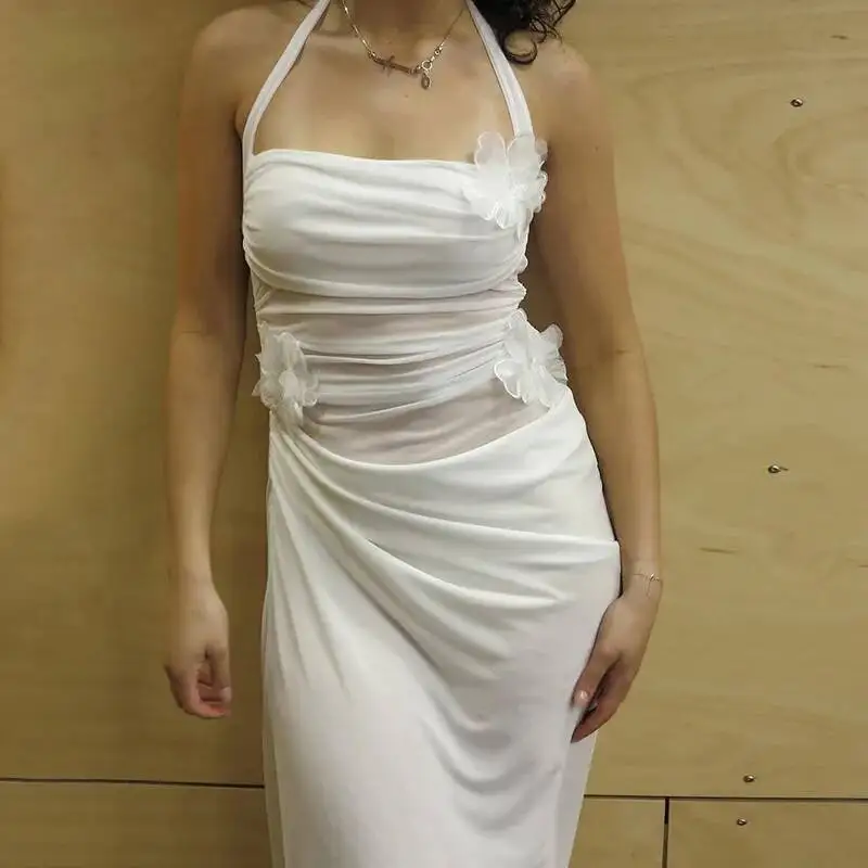 Apprabant femmes élégant Floral Patchwork Maxi robe solide taille mince découpe Spaghetti sangle moulante soirée robe de fête d'anniversaire