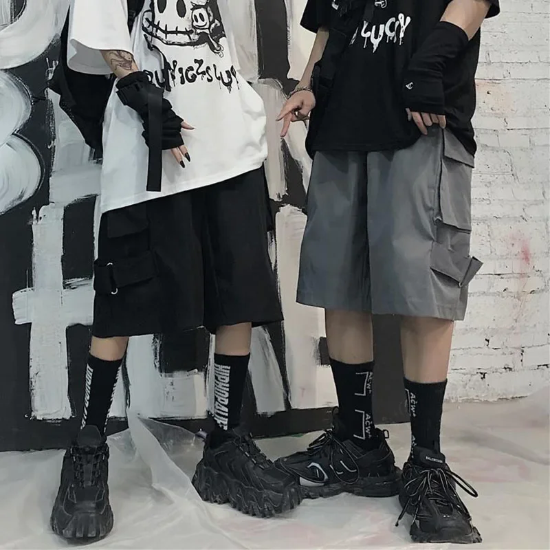 Lucyever Streetwear Hip Hop szorty Cargo kobiet w stylu Vintage Harajuku wysoki stan Y2K spodenki letnie kieszenie Unisex Bf krótkie spodnie kobieta