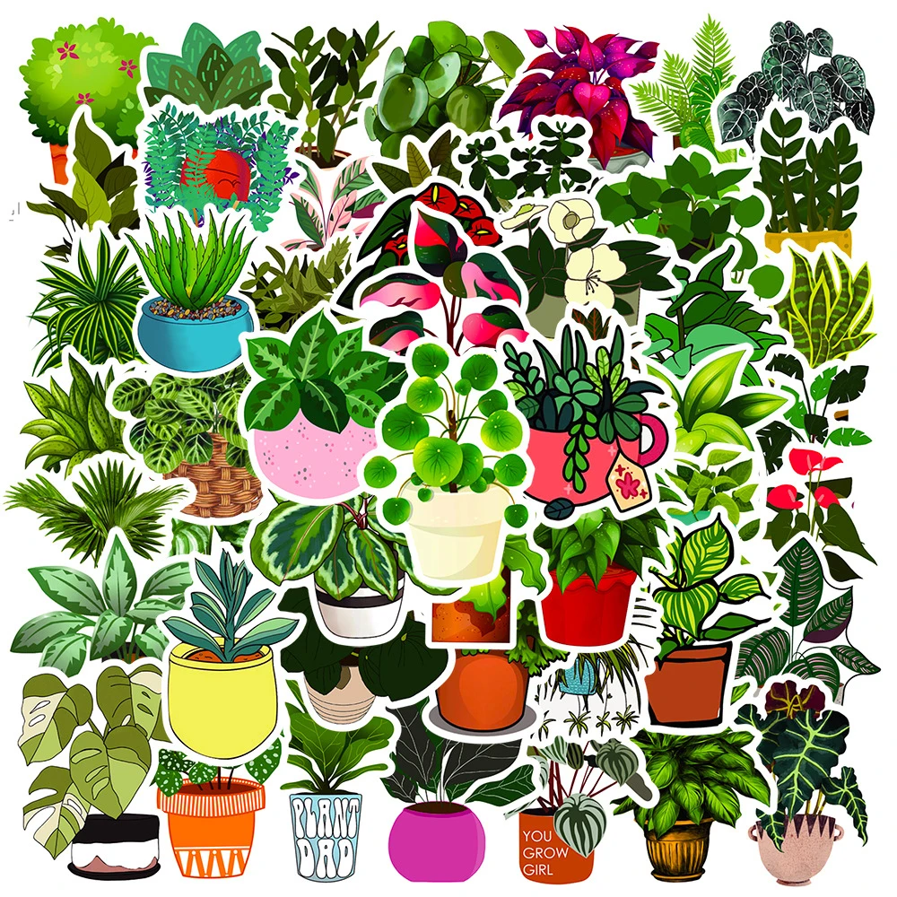 10/30/50pcs Cute Green Potted Stickers Decoration DIY Notebook Phone Suitcase Cartoon Plant Graffiti Sticker Decal for Kids Toy