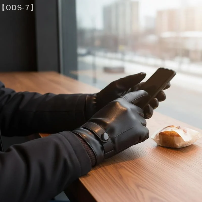 [ODS-7]Men Winter Genuine Leather PU Gloves Warm Fleece Lined Touch Screen for Outdoor Cycling Driving Daily Use【WO】