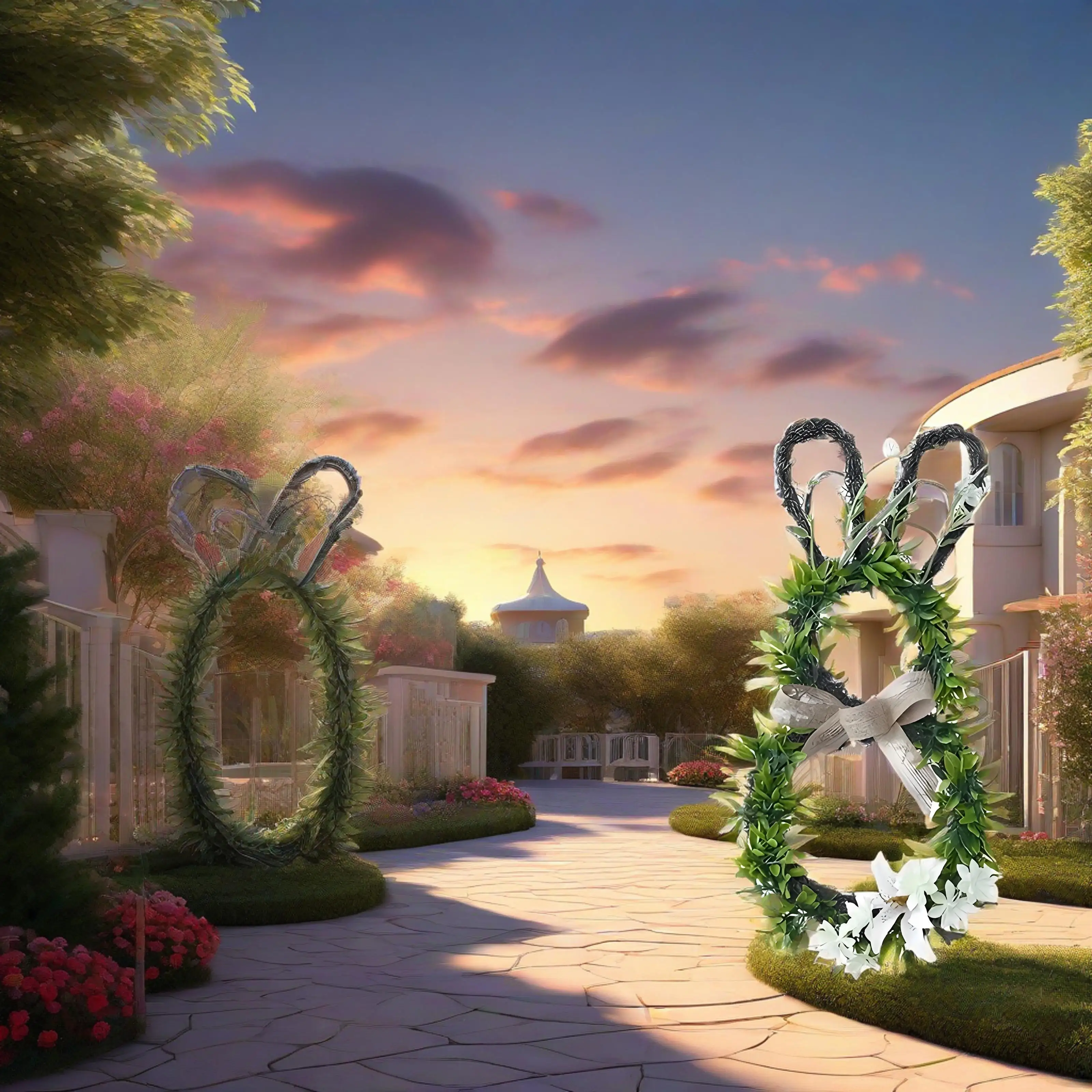 

Easter Bunny Wreath Spring Bunny Shaped Artificial Flower with Greenery Colorful Daisies Bow Knot for Front Door Summer Farmhous