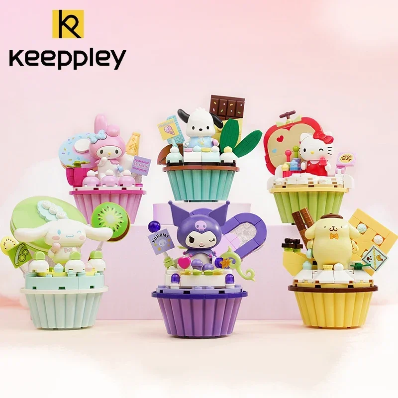 

Оригинальный строительный блок Keeppley Sanrio Kuromi My Melody, серия мультяшных тортов Hellokitty, сборные игрушки Cinnamoroll, подарок для мальчиков и девочек