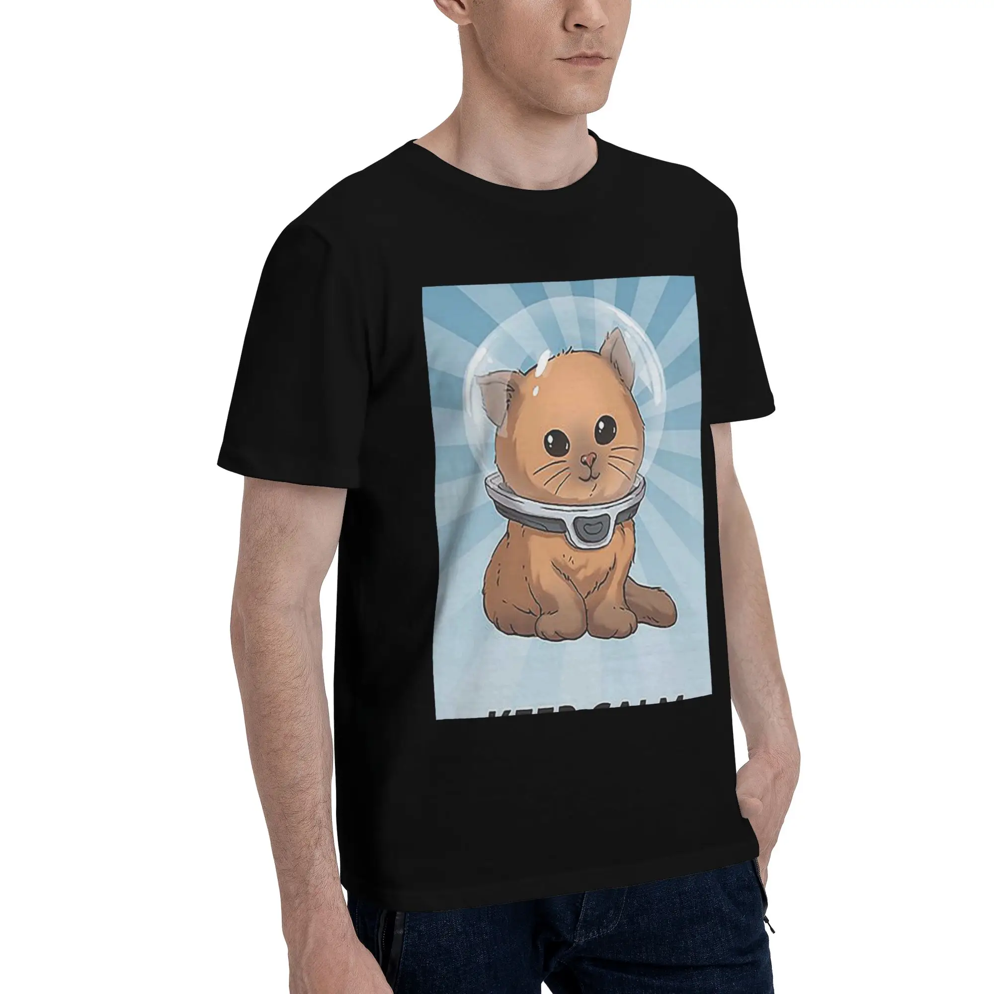 

Keep Calm Kitty Men T-Shirt Plus Size T Shirts Men's Crew Neck Cotton Tees Short Summer Male