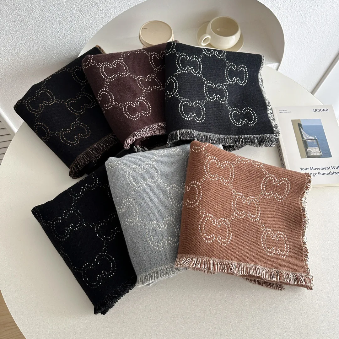 

Зимний шерстяной шарф, двусторонняя теплая и мягкая накидка, роскошная двусторонняя шаль для женщин, плотная зимняя мода