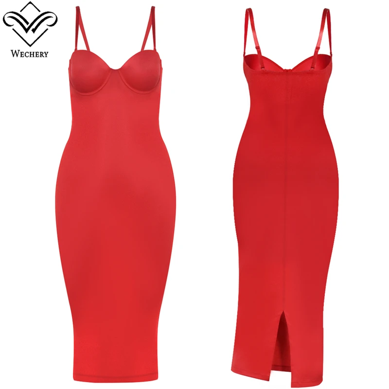 Wechery Red Women's Dresses Slimming Body Chest Support Backless Halter Long Dress Elegant Party Plus Size Woman Clothing