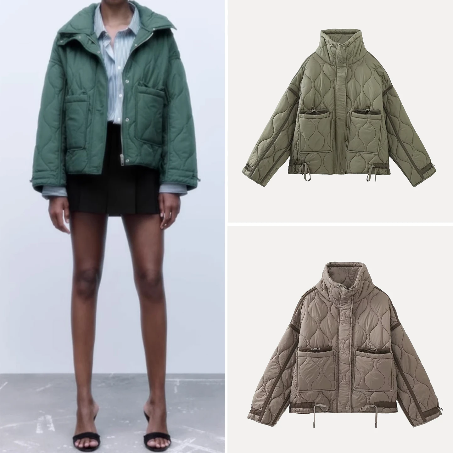 

Faionable Quilted Hooded Jaet Women's Sle Simple Embroidery Personali Winter Outerwear Long Sve Waist-Cinching